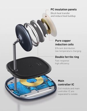 Беспроводное зарядное устройство Baseus Swan 2-in-1 Wireless Magnetic Charging Bracket (20W) + кабель USB to Type-C (3A, 1m) WXSW-B01 - Black
