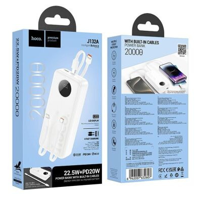 Зовнішній акумулятор Hoco J132A Sabio 22.5W+PD20W (20000mAh) - White