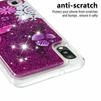Силиконовый (TPU) чехол Deexe Liquid Glitter для Samsung Galaxy A10 (A105) - Butterfly Pattern