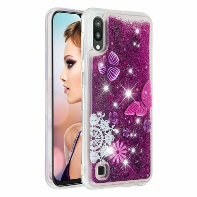 Силиконовый (TPU) чехол Deexe Liquid Glitter для Samsung Galaxy A10 (A105) - Butterfly Pattern