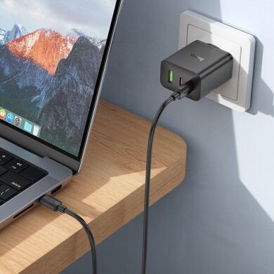 Сетевое зарядное устройство Hoco N50 PD45W (USB + 2Type-C) + кабель Type-C to Type-C - Black