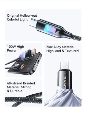 Кабель USAMS US-SJ750 Type-C to Type-C (100W, 1.2m) - Tarnish