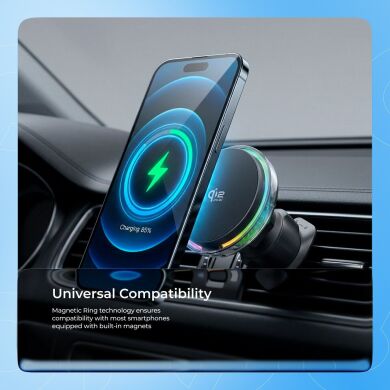 Автомобільний тримач із функцією бездротової зарядки Proove Light Crystal Qi2.2 (25W) - Gray
