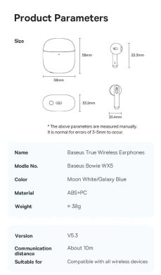 Бездротові навушники Baseus Bowie WX5 A00051000213-00 - White