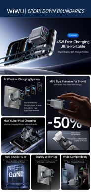 Сетевое зарядное устройство WIWU CHG500 Voyager PD45W (Type-C) + кабель Type-C to Type-C - Grey