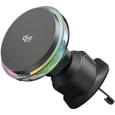 Автомобільний тримач із функцією бездротової зарядки Proove Light Crystal Qi2.2 (25W) - Gray