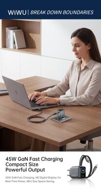 Сетевое зарядное устройство WIWU CHG500 Voyager PD45W (Type-C) + кабель Type-C to Type-C - Grey