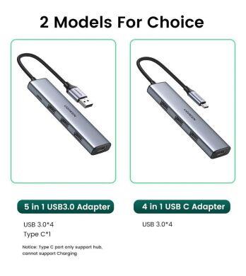 USB HUB UGREEN CM473 4 in 1 Type-C to 4USB 3.0 - Space Gray