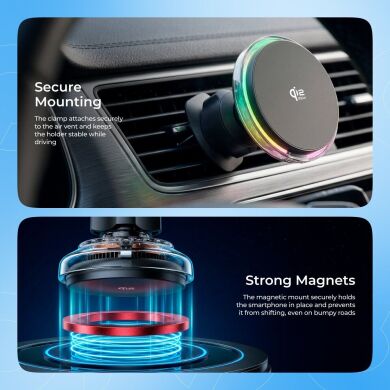 Автомобільний тримач із функцією бездротової зарядки Proove Light Crystal Qi2.2 (25W) - Gray