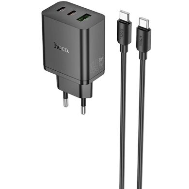 Сетевое зарядное устройство Hoco N50 PD45W (USB + 2Type-C) + кабель Type-C to Type-C - Black