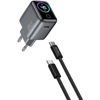 Сетевое зарядное устройство WIWU CHG500 Voyager PD45W (Type-C) + кабель Type-C to Type-C - Grey
