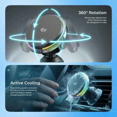 Автомобільний тримач із функцією бездротової зарядки Proove Light Crystal Qi2.2 (25W) - Gray