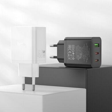 Сетевое зарядное устройство Hoco N50 PD45W (USB + 2Type-C) + кабель Type-C to Type-C - Black