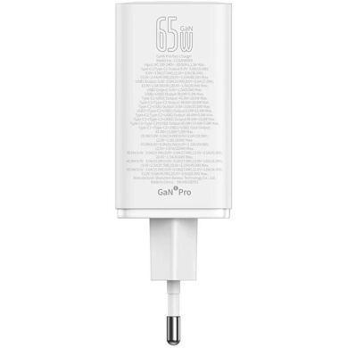 Мережевий зарядний пристрій Baseus GaN6 Pro Fast Charger 2C+2U 65W + кабель Type-C to Type-C (100W) P10162701213-00 - White