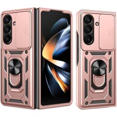Чехол (PC+TPU) с подставкой Deexe Armor Shield (FF) для Samsung Galaxy Fold 8 Ultra - Rose Gold