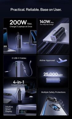 Внешний аккумулятор Baseus EnerGeek GR11 200W (25000mAh) + кабель Type-C - Grey