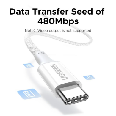 Кабель UGREEN L502 Type-C to Type-C 100W (5A, 2m) - White
