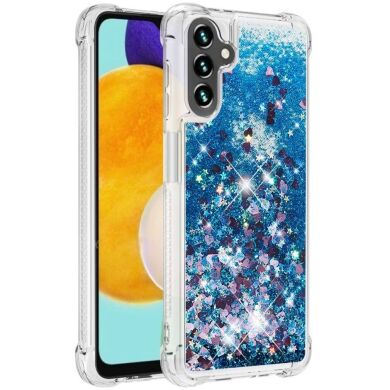 Силиконовый (TPU) чехол Deexe Liquid Glitter для Samsung Galaxy A13 5G (A136) / A04s (A047) - Blue Hearts