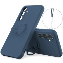 Силіконовий (TPU) чохол з кільцем Deexe Color Shell для Samsung Galaxy S26 FE - Midnight Blue