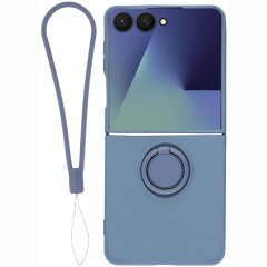 Силиконовый (TPU) чехол с кольцом Deexe Color Shell (FF) для Samsung Galaxy Flip 8 - Dark Blue