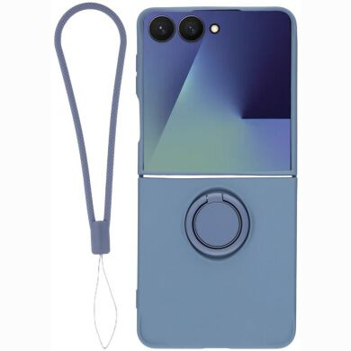 Силиконовый (TPU) чехол с кольцом Deexe Color Shell (FF) для Samsung Galaxy Flip 8 - Dark Blue