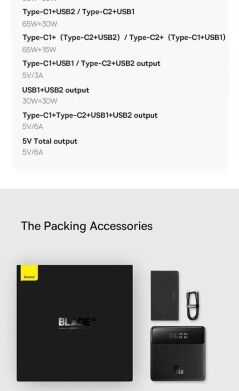 Внешний аккумулятор Baseus Blade H1 100W (20000mAh) PPBLD100HD - Black