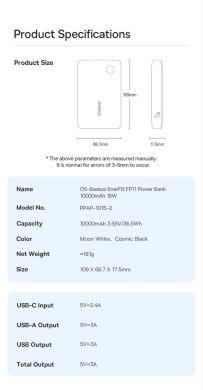 Внешний аккумулятор Baseus EnerFill FP11 15W (10000mAh) P1008210C123-00 - Black