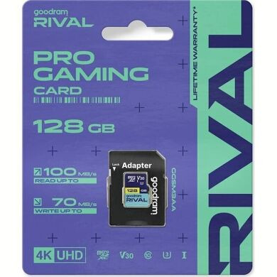 Карта памяти GOODRAM MicroSDXC Rival 128GB V30 UHS I U3 R100 + адаптер (GGSM3AA-1280R12)