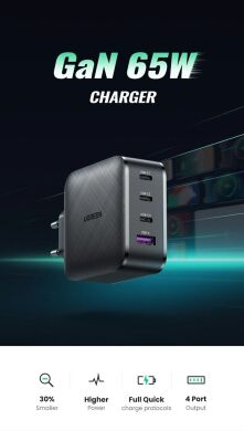Мережевий зарядний пристрій UGREEN CD224 65W 4Ports GaN USB C Charger - Black