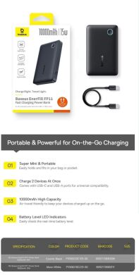 Внешний аккумулятор Baseus EnerFill FP11 15W (10000mAh) P1008210C123-00 - Black