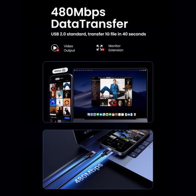 Кабель UGREEN L513 Type-C to Type-C PD240W (5A, 1m) - Space Gray