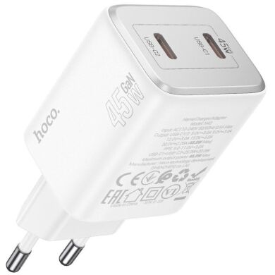 Сетевое зарядное устройство Hoco N42 Elogiado 2C PD45W + кабель Type to Type-C - White