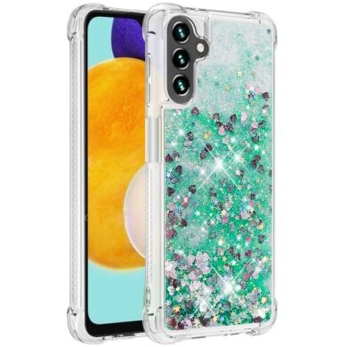 Силиконовый (TPU) чехол Deexe Liquid Glitter для Samsung Galaxy A13 5G (A136) / A04s (A047) - Green Hearts