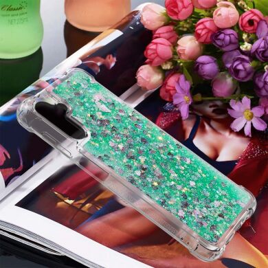 Силиконовый (TPU) чехол Deexe Liquid Glitter для Samsung Galaxy A13 5G (A136) / A04s (A047) - Green Hearts