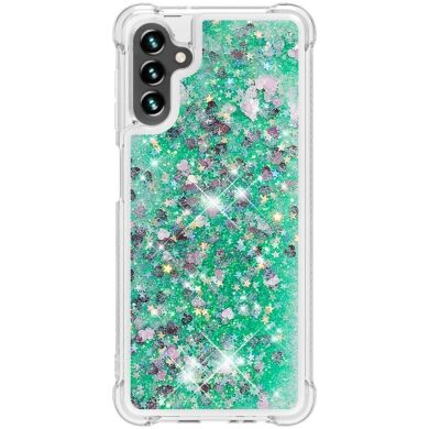 Силиконовый (TPU) чехол Deexe Liquid Glitter для Samsung Galaxy A13 5G (A136) / A04s (A047) - Green Hearts