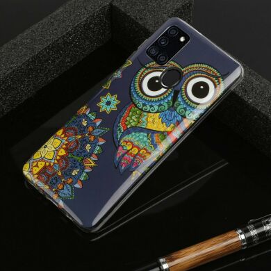 Силиконовый (TPU) чехол Deexe LumiCase для Samsung Galaxy A21s (A217) - Owl Pattern