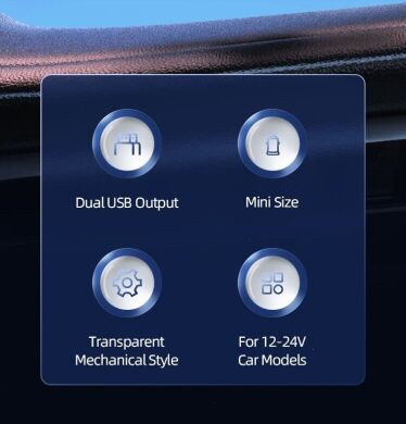 Автомобільний зарядний пристрій Usams US-CC162 C31 2Ports A+A - Transparent Black