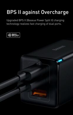 Мережевий зарядний пристрій Baseus GaN3 Pro Fast Charger 2C+U 65W + кабель Type-C to Type-C (100W, 5A, 1m) CCGP050102 - White