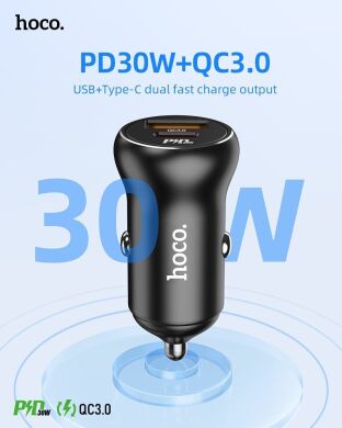 Автомобильное зарядное устройство Hoco NZ5 Smooth Road PD30W + QC3.0 + кабель Type-C to Type-C - Black