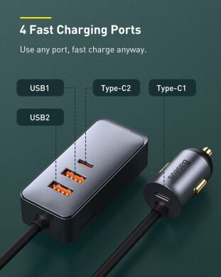Автомобильное зарядное устройство Baseus Share Together PPS Fast Charging 2USB + 2Type-C (120W) CCBT-A0G - Grey