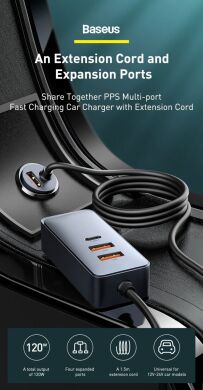 Автомобильное зарядное устройство Baseus Share Together PPS Fast Charging 2USB + 2Type-C (120W) CCBT-A0G - Grey