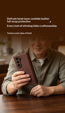 Кожаный чехол QIALINO Wallet Case (FF) для Samsung Galaxy Fold 8 Ultra - Brown