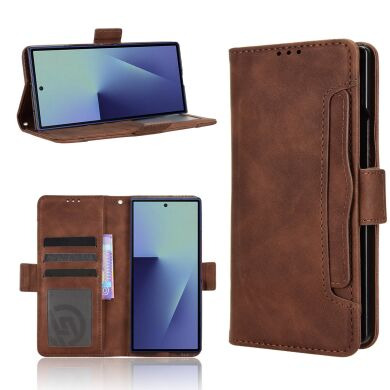Чехол-книжка с карманами Deexe Wallet Stand (FF) для Samsung Galaxy Fold 8 Ultra - Brown