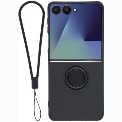 Силиконовый (TPU) чехол с кольцом Deexe Color Shell (FF) для Samsung Galaxy Flip 8 - Black
