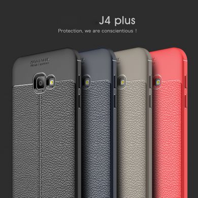Защитный чехол Deexe Leather Cover для Samsung Galaxy J4+ (J415) - Red
