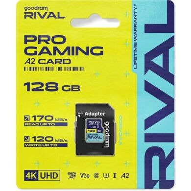 Карта памяти GOODRAM MicroSDXC Rival 128GB V30 A2 UHS I U3 R170 + адаптер (GGSM2AA-1280R12)