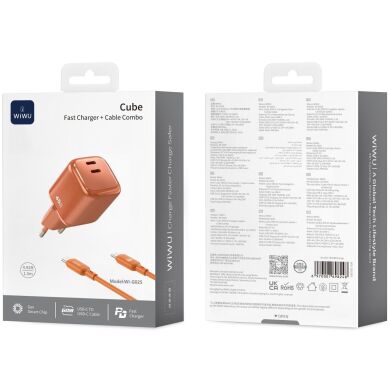 Сетевое зарядное устройство WIWU G025 Cube PD45W (2Type-C) + кабель Type-C to Type-C - Orange