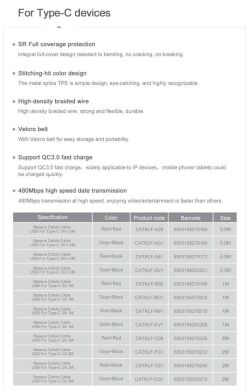 Кабель Baseus Cafule USB to Type-C (3A, 2m) CATKLF-CG1 - Black / Grey