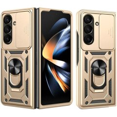 Чехол (PC+TPU) с подставкой Deexe Armor Shield (FF) для Samsung Galaxy Fold 8 Ultra - Gold
