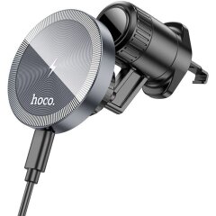 Автомобільний тримач із бездротовою зарядкою Hoco HW6 - Black / Metal gray